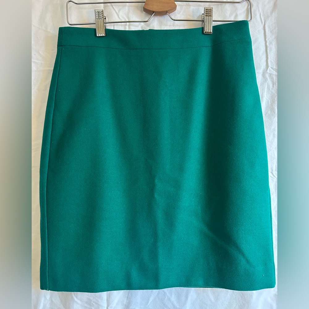 J.CREW Green Wool Blend Pencil Knee Length Skirt 4P Petites B0384 Lined